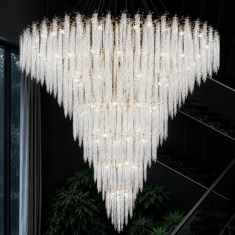 Grand Lustre en Branches de Cristaux Suspendus