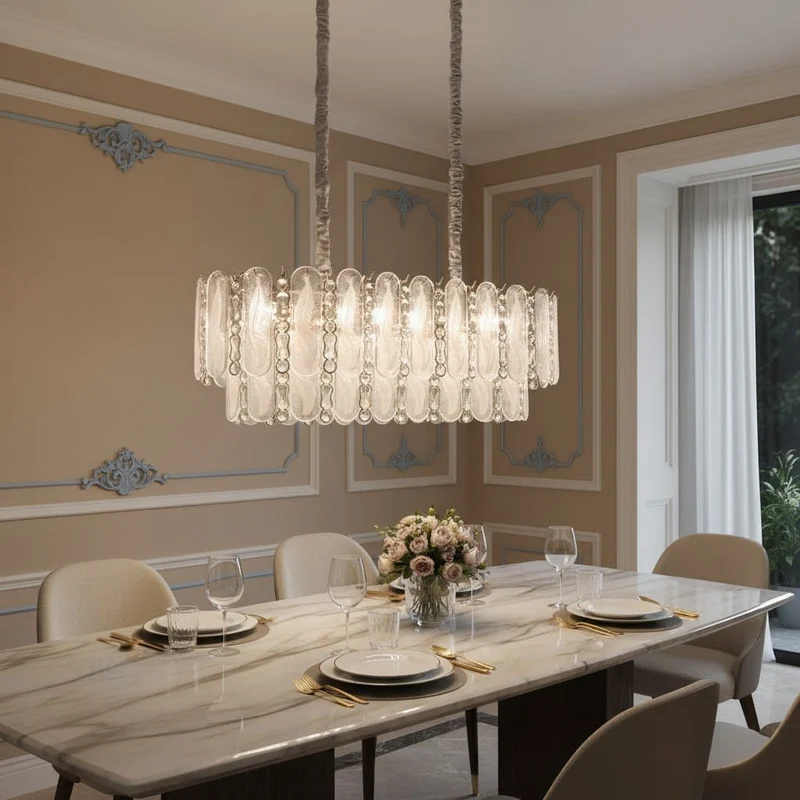 Lustre en Verre Blanc A Suspendre pour Salle a Manger