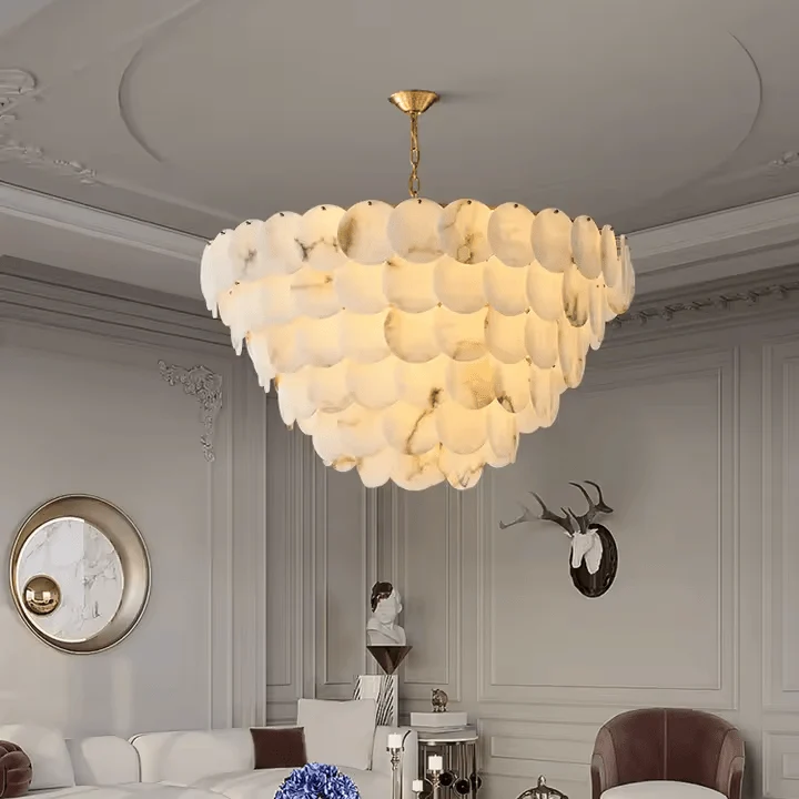 Grand Lustre Long Marbre Blanc pour Salle À Manger
