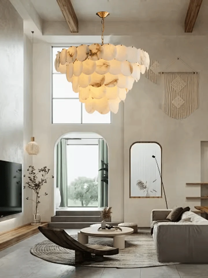 Grand Lustre Long Marbre Blanc pour Salle À Manger