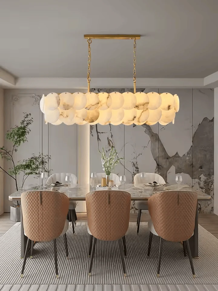 Grand Lustre Long Marbre Blanc pour Salle À Manger