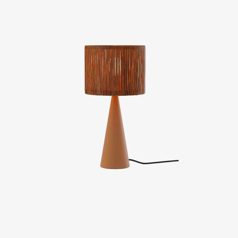 Lampe à poser en terre cuite et raphia