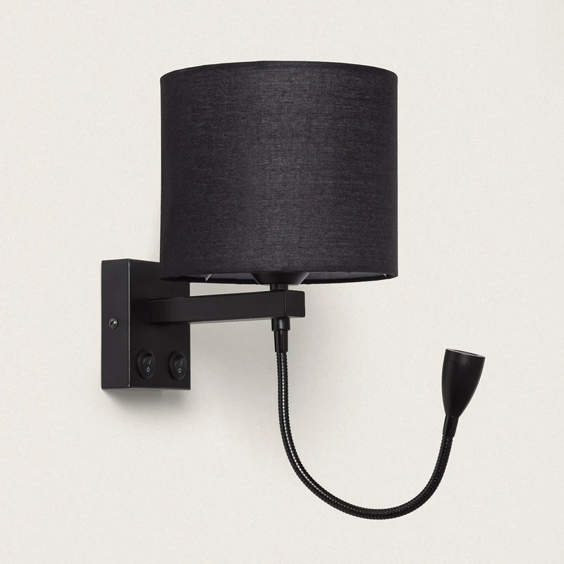 Lampe Murale Chevet Noire et Abat Jour Beige avec Liseuse