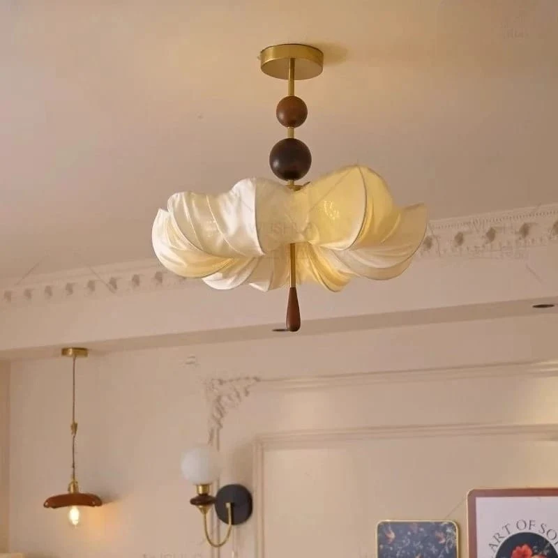 Plafonnier bois et tissu pour salon
