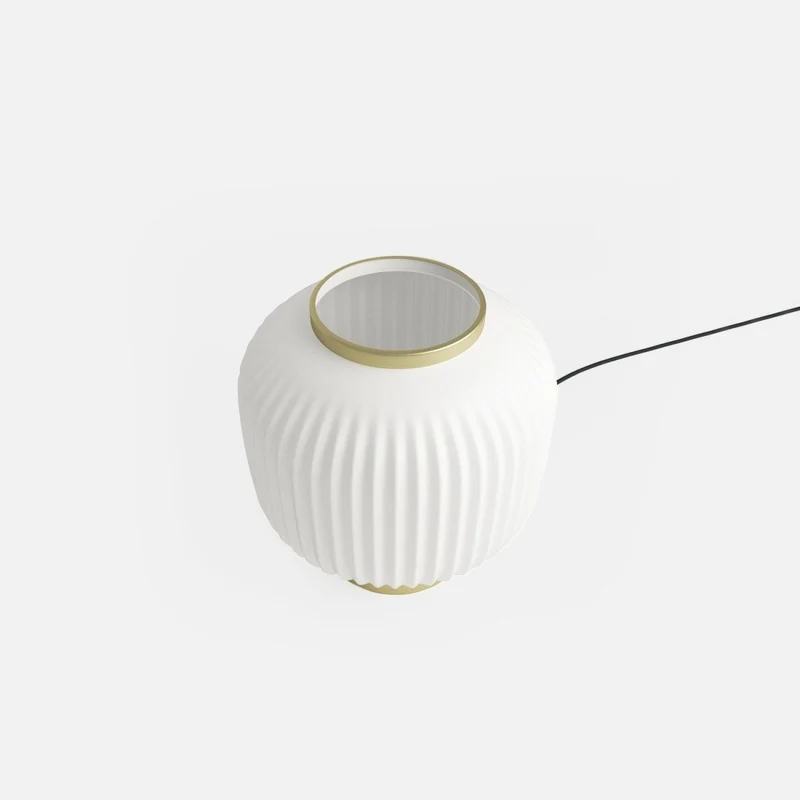 Lampe à poser en verre opaque blanc et métal doré
