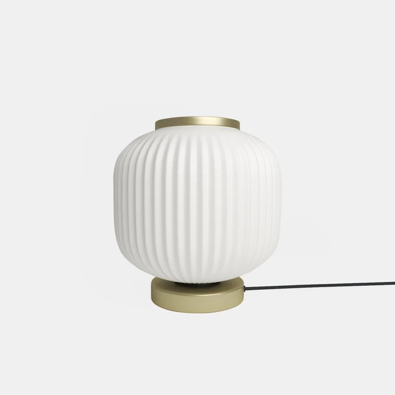 Lampe à poser en verre opaque blanc et métal doré