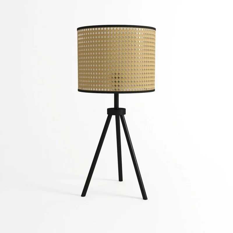 Lampe à poser en rotin et métal noir