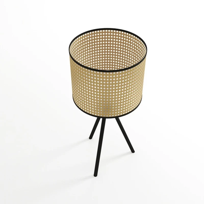 Lampe à poser en rotin et métal noir