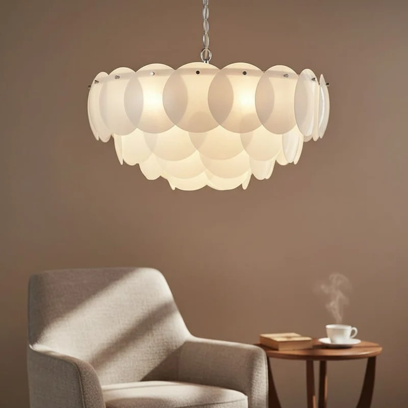 Lustre LED Blanc Moderne en Verre