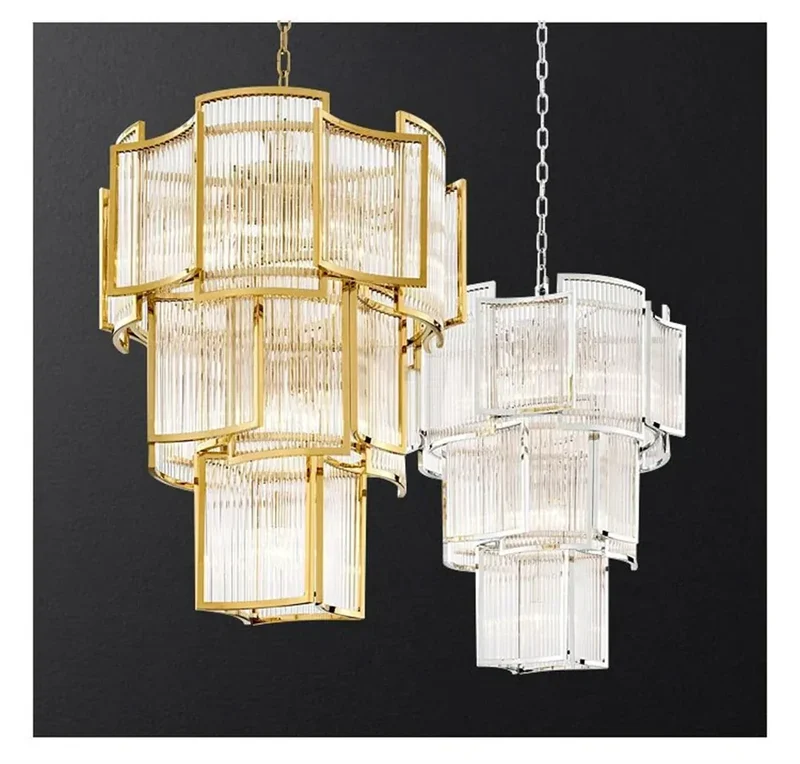 Grand Lustre Art Déco Moderne en Verre Dimmable