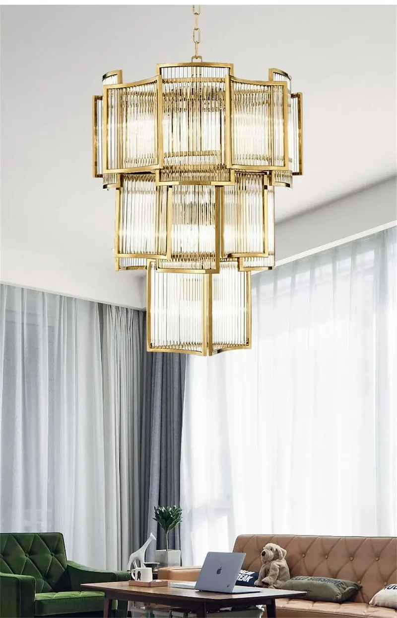 Grand Lustre Art Déco Moderne en Verre Dimmable