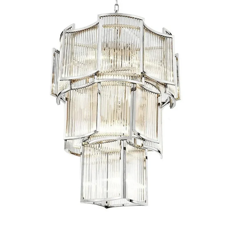 Grand Lustre Art Déco Moderne en Verre Dimmable