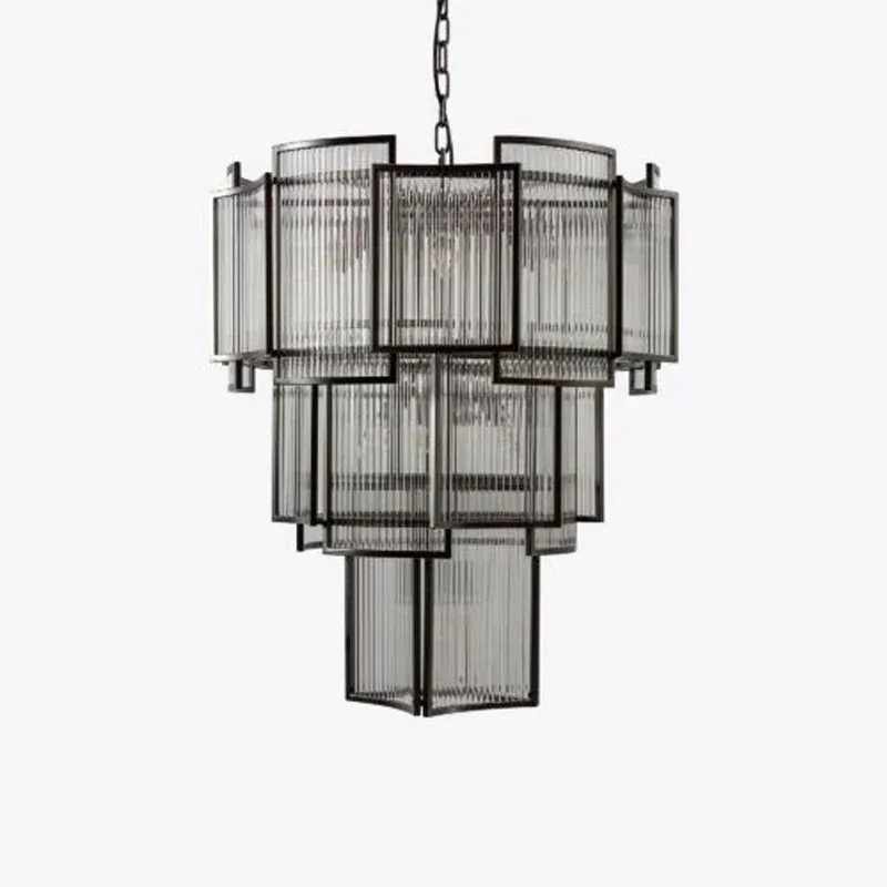 Grand Lustre Art Déco Moderne en Verre Dimmable