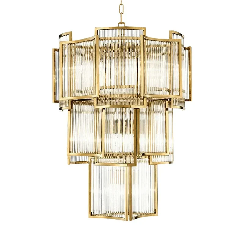 Grand Lustre Art Déco Moderne en Verre Dimmable