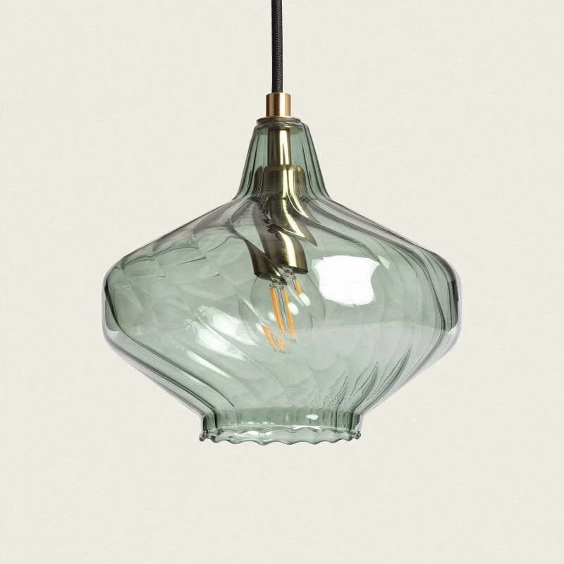 Suspension Lanterne Verre Vert