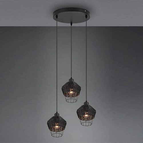 Suspension 3 Lampes Rotin