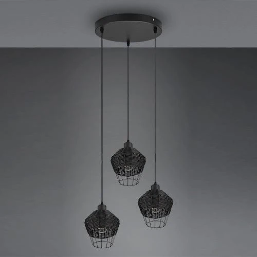 Suspension 3 Lampes Rotin