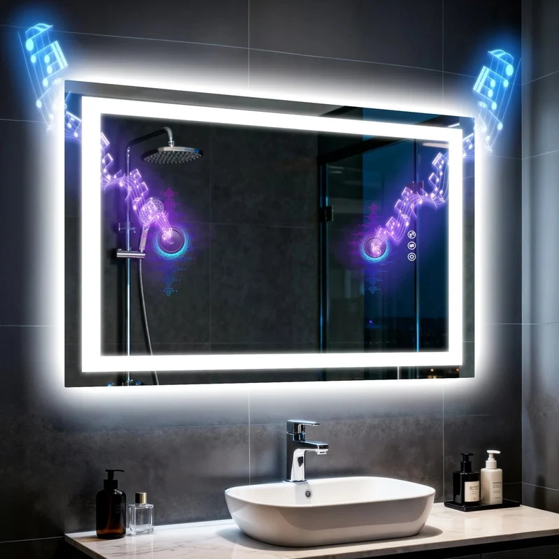 Miroir de salle de bain LED haut-parleur Bluetooth intégré, Anti-buée
