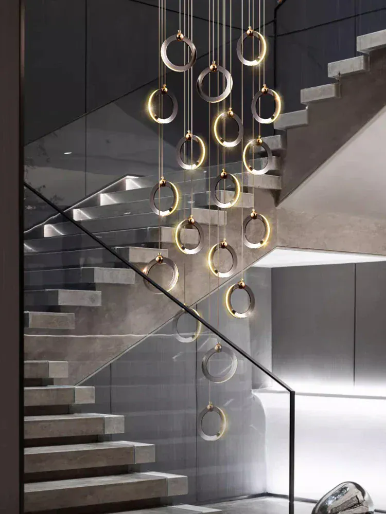 Lustre suspensions en anneaux noirs LED