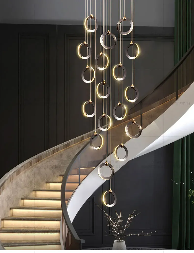 Lustre suspensions en anneaux noirs LED