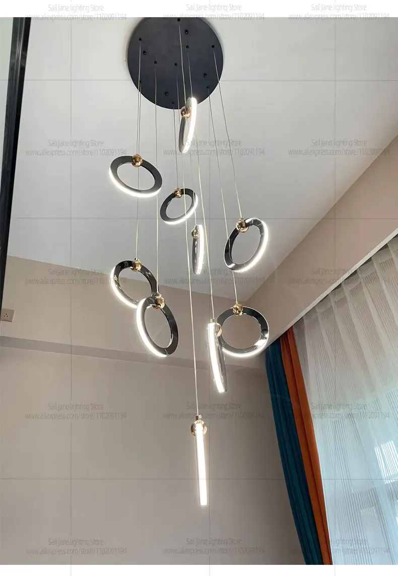 Lustre suspensions en anneaux noirs LED