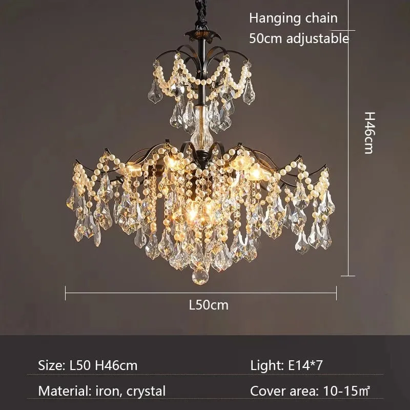 Lustre noir et pampilles en cristal