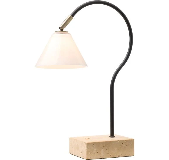 QUESTION PORTABLE BORDLAMPE SORT ANTIK MESSING/OPAL GLAS