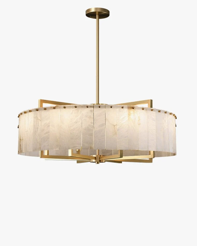 Lustre Doré en Verre Blanc Opalin