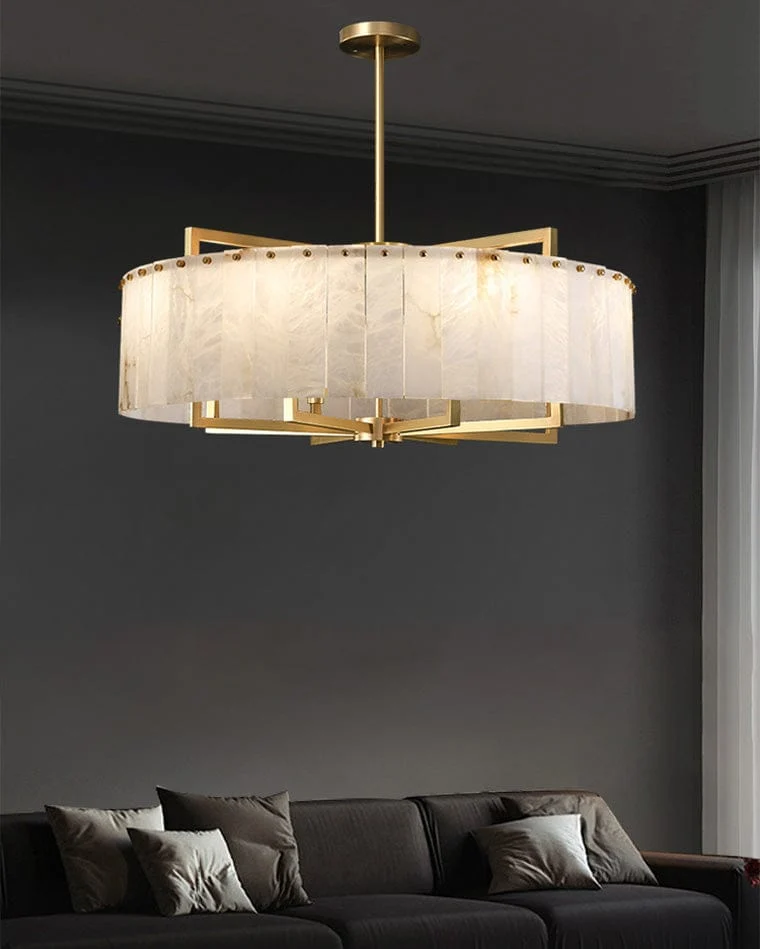 Lustre Doré en Verre Blanc Opalin