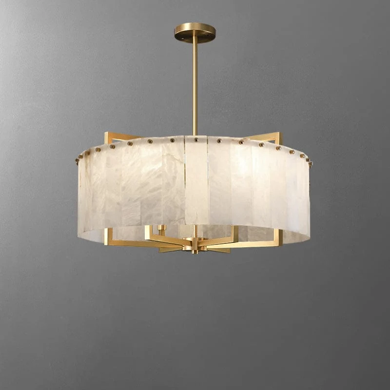Lustre Doré en Verre Blanc Opalin