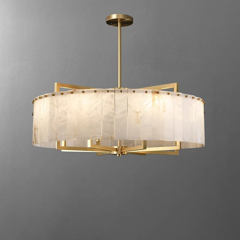 Lustre Doré en Verre Blanc Opalin