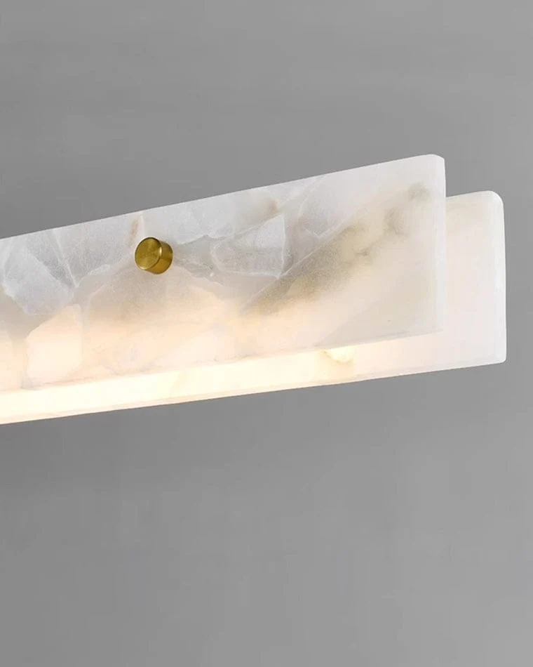 Lustre Long en Verre Blanc Opale - Marbre Albâtre