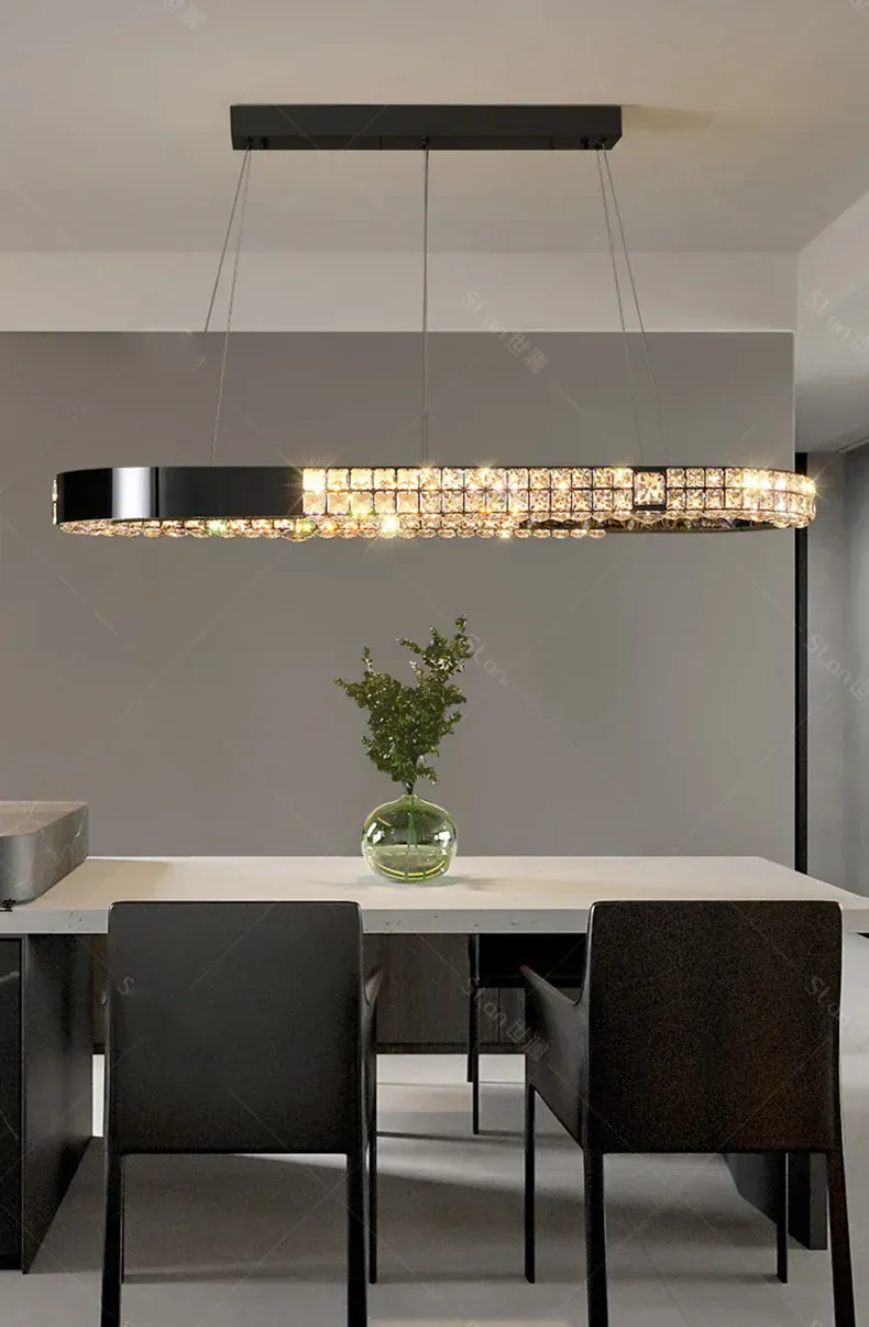 Grand lustre long en verre design pour salle a manger