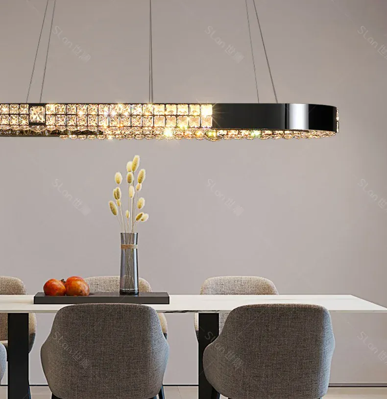 Grand lustre long en verre design pour salle a manger