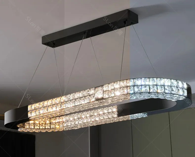 Grand lustre long en verre design pour salle a manger