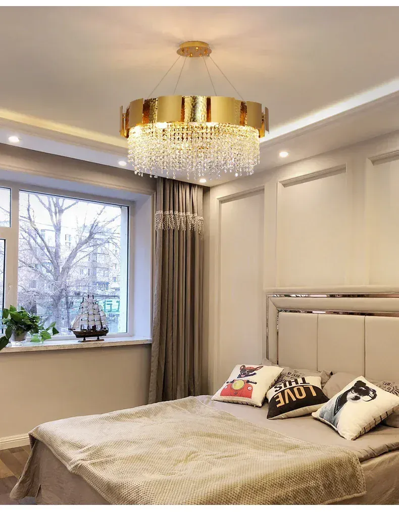 Luxury Stainless Steel Crystal Chandelier Living Dining Room Bedroom Light Simple Model House Villa Hotel Lobby Designer Lamp