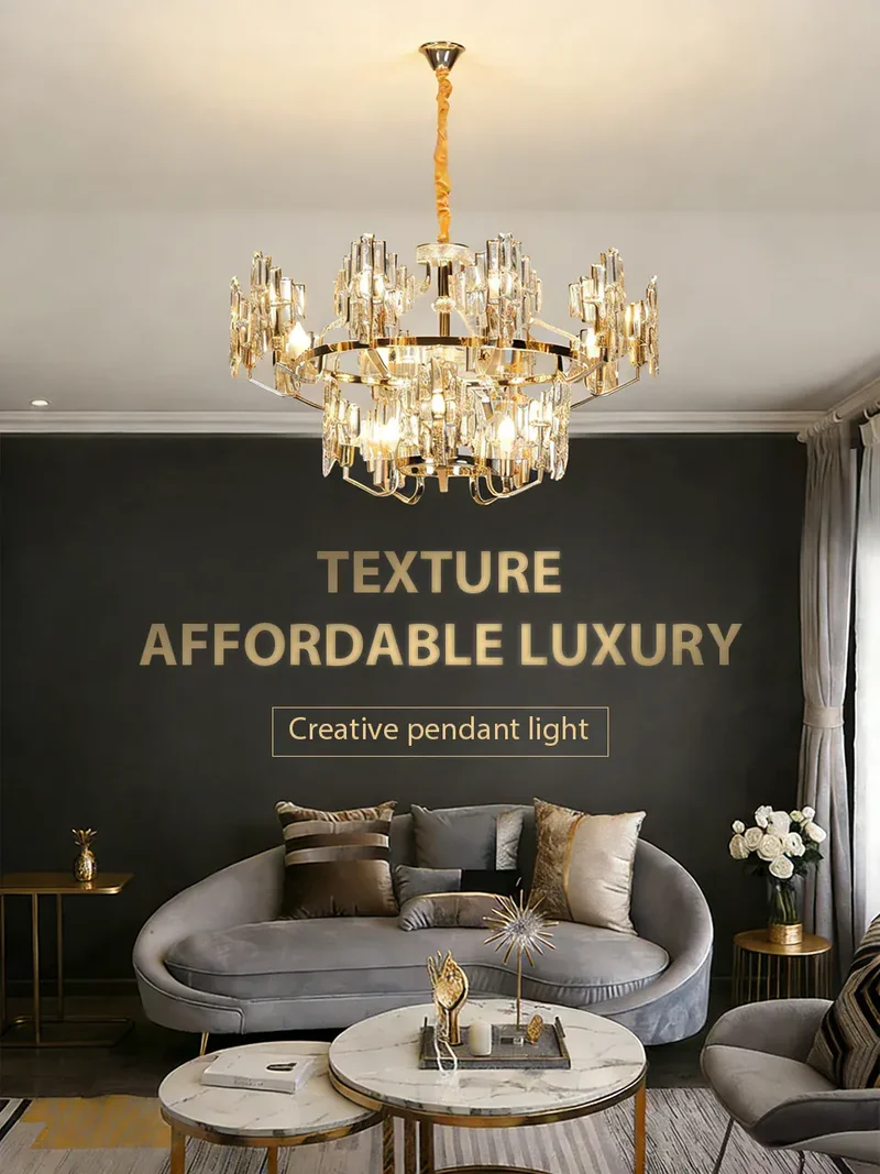 Modern Luxury K9 Crystal LED Chandelier Nordic Dimmable Ceiling Lamp Pendant Hanging Light Fixture For Living Room Bedroom Hotel Kitchen Dining Room Corridor Villa Apartment Indoor Home Decoration