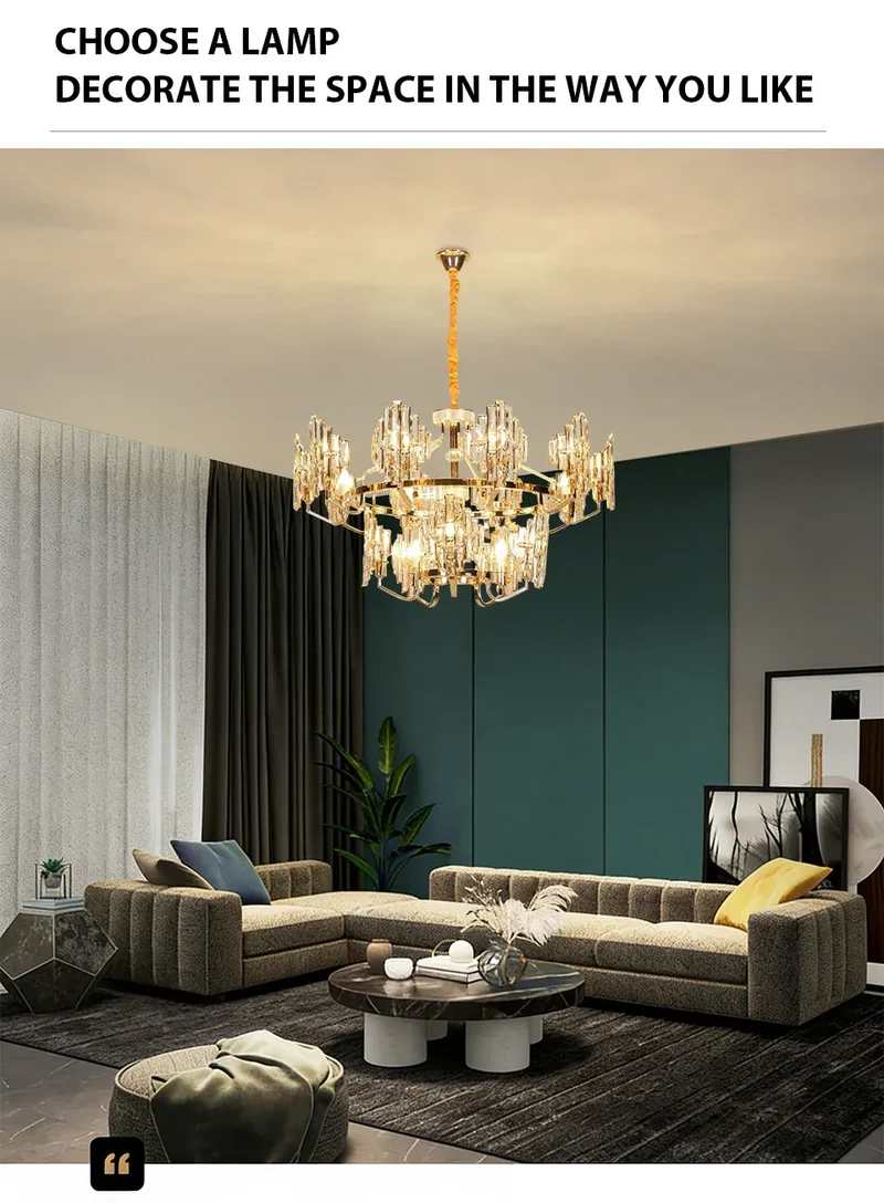 Modern Luxury K9 Crystal LED Chandelier Nordic Dimmable Ceiling Lamp Pendant Hanging Light Fixture For Living Room Bedroom Hotel Kitchen Dining Room Corridor Villa Apartment Indoor Home Decoration