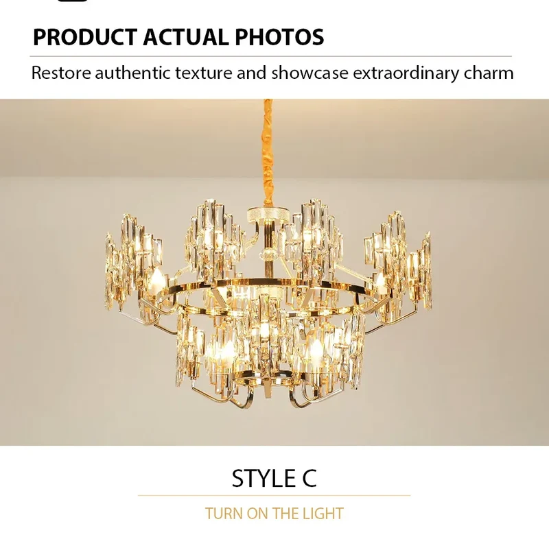 Modern Luxury K9 Crystal LED Chandelier Nordic Dimmable Ceiling Lamp Pendant Hanging Light Fixture For Living Room Bedroom Hotel Kitchen Dining Room Corridor Villa Apartment Indoor Home Decoration