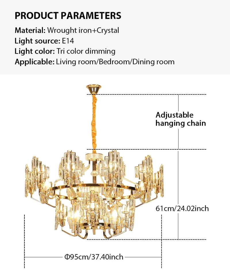 Modern Luxury K9 Crystal LED Chandelier Nordic Dimmable Ceiling Lamp Pendant Hanging Light Fixture For Living Room Bedroom Hotel Kitchen Dining Room Corridor Villa Apartment Indoor Home Decoration