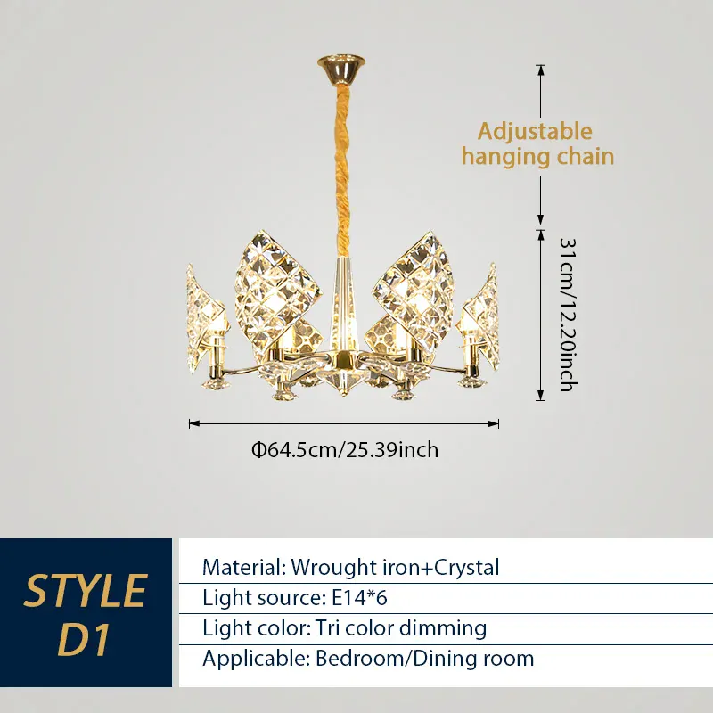 Modern Luxury K9 Crystal LED Chandelier Nordic Dimmable Ceiling Lamp Pendant Hanging Light Fixture For Living Room Bedroom Hotel Kitchen Dining Room Corridor Villa Apartment Indoor Home Decoration