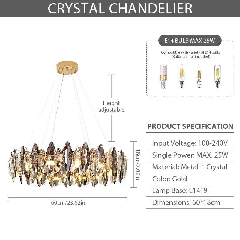 Lustre de table en verre et cristal haut de gamme