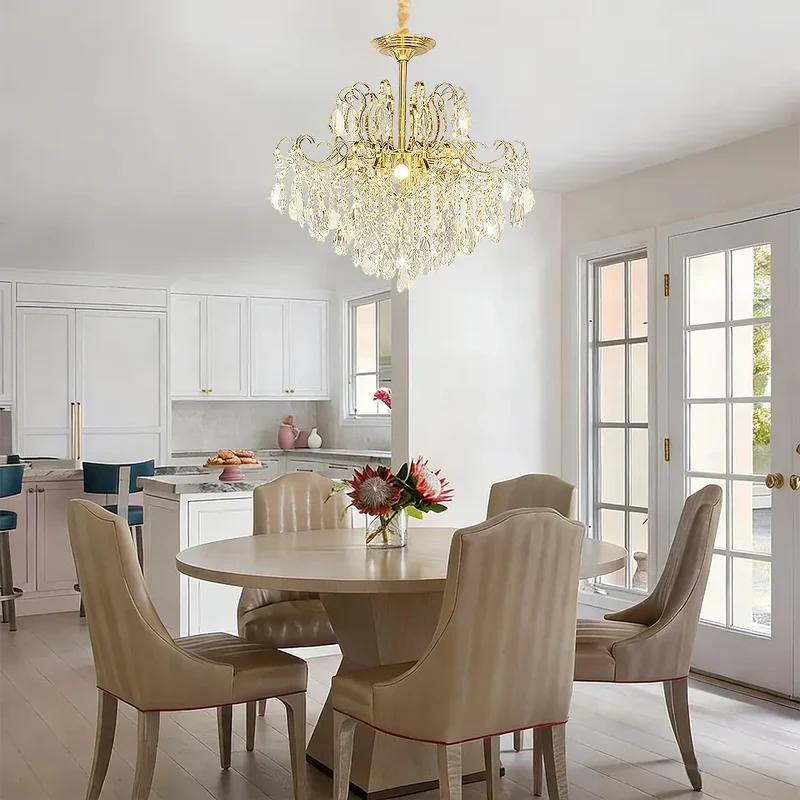 Lustre années 70 avec pendentifs en cristal