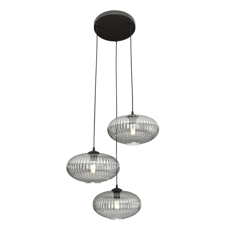 Suspension 3 Lampes en Verre Noir Salon