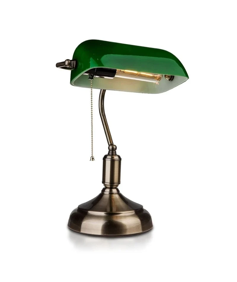 Klassisk skrivebordslampe med grønt glas - vintage stil
