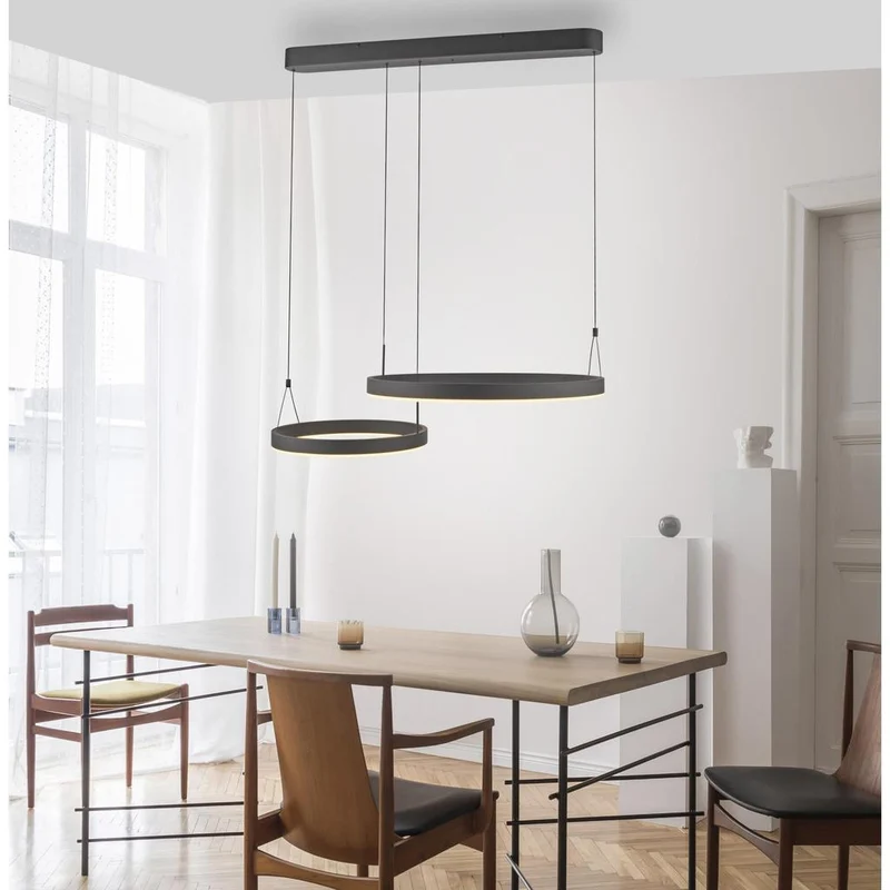 Esko Langbordspendel med 2 LED-Ringe - 90 cm, Dæmpbar & Farvetemperaturjusterbar