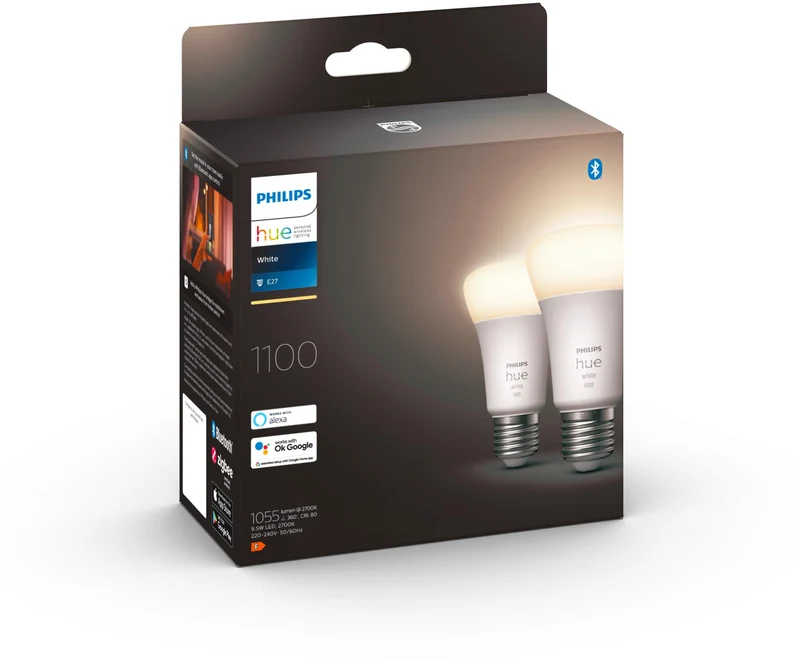 Philips Hue White - 2 stk. E27 Smart LED-pærer i Soft White