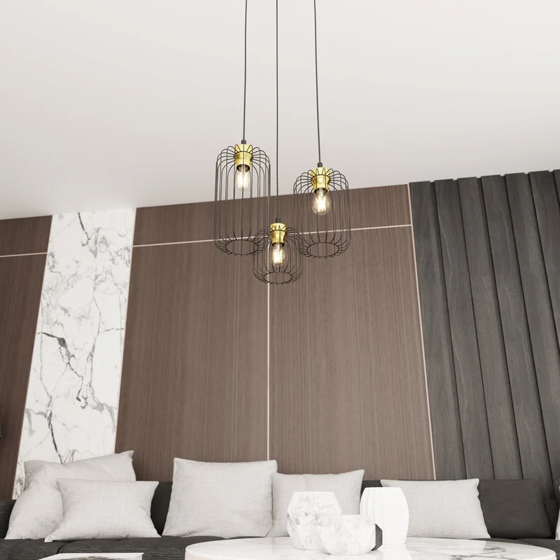 Triple suspension en métal noir pour Salon