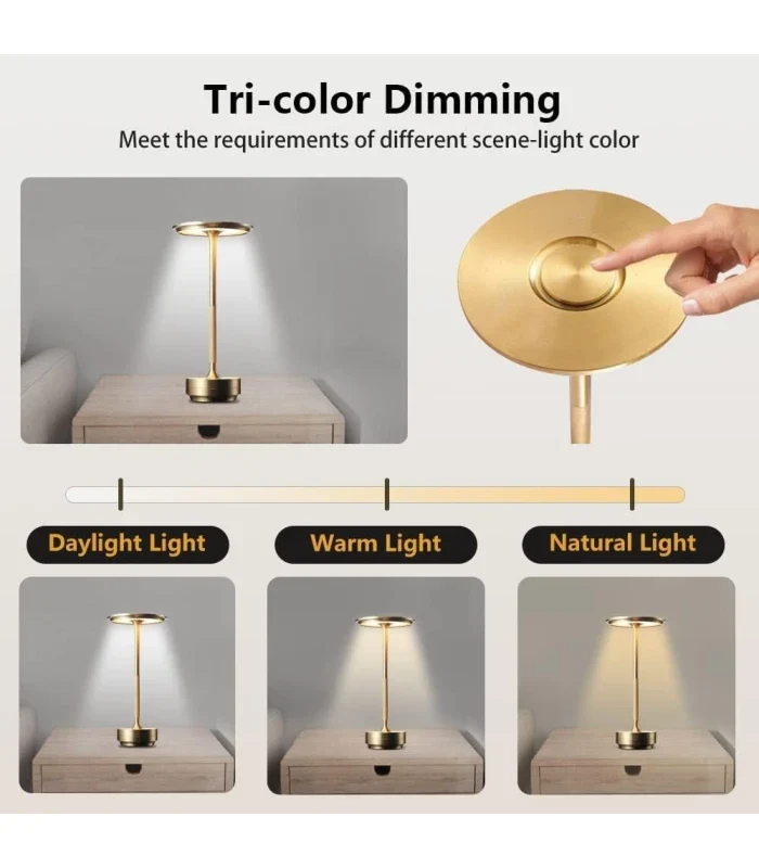 Opladelig LED Bordlampe - Guld, Touch-Dæmpbar, IP54