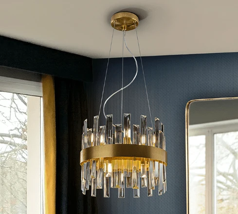 Petit Lustre Rond Cristal Doré Luxe Design Salon